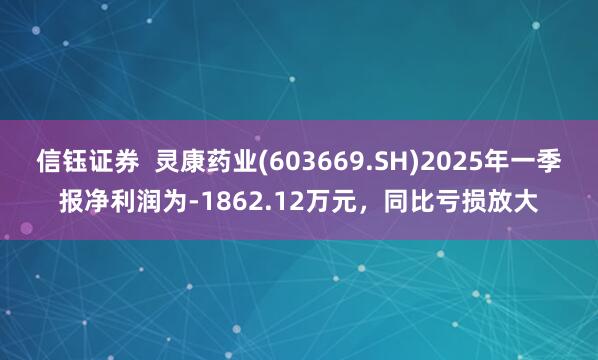信钰证券  灵康药业(603669.SH)2025年一季报净利润为-1862.12万元，同比亏损放大