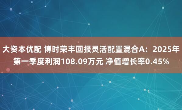 大资本优配 博时荣丰回报灵活配置混合A：2025年第一季度利润108.09万元 净值增长率0.45%